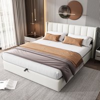 LED Upholstered Bed with Storage Space and Adjustable Headboard - White / King