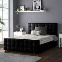 Cube Chesterfield Plush Velvet Bed Frame with Diamonds - Black / Superking