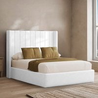 Sapphire Divan Bed with 54" Floor Standing Lined Headboard - White / Superking / 2x Drawers Foot End