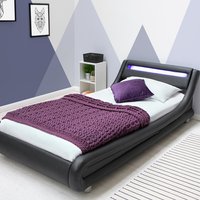 Barcelona Black LED Light Bed Frame - Black / Single