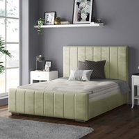 Nala Vertical Striped Plush Velvet Bed Frame - Light Green / Superking