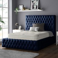 Royal Cushioned Chesterfield Plush Velvet Bed Frame 10 Inch Border - Royal Blue / Superking