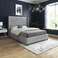 Volta Straight Winged Upholstered Soft Velvet Bed Frame - Grey / Superking