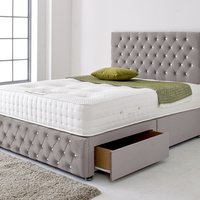 Divan Bed Base with Spanish Bottoned Headboard - Grey / Single / No Storage