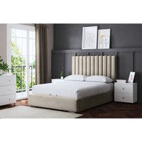 Evangeline Panel Ottoman Bed with Headboard - Beige / Small Double