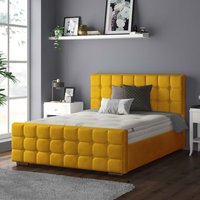 Cube Chesterfield Plush Velvet Bed Frame with Diamonds - Turmeric / King
