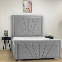 Divan Bed Base with Striped Headboard and Footboard - Silver  / 2x Drawers Same Side / Small Single / 21kg