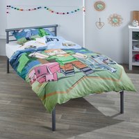 Childrens Strong Metal Single Bed with Official Minecraft Bedding Set  Teal | Bed Sava