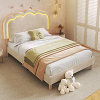 Single Velvet Bed Frame with LED Adjustable Headboard - Cream