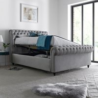 Osborne Grey Velvet Chesterfield Ottoman Bed - Grey / Double