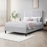 Aster Velvet Bed Frame - Light Grey / Double