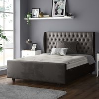 Aurora Chesterfield Wing Plush Velvet Bed Frame with Matching Buttons - Charcoal / Superking