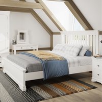 Swanley Wooden Bed Frame Slatted Headboard Solid Sprung Slats - White / Superking