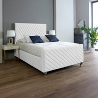 Sorrento Upholstered Bed with Striped Headboard and Footboard - White / Double