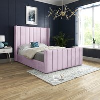 Oxford Panel Lined Upholstered Soft Velvet Bed  - Pink / Double