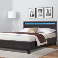 Prado Faux Leather LED Bedframe  - Brown / Single