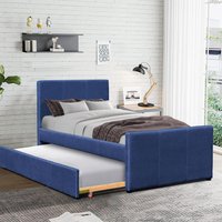 3ft Single Fabric Bed Frame With Trundle Bed - Blue