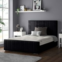 Nala Vertical Striped Plush Velvet Bed Frame - Black / Double
