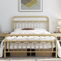 Metal Bed Frame with Vintage Headboard and Footboard - Antique Gold / Double