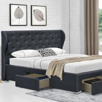 Grey Linen Fabric Upholstered 4 Drawer Bed Frame - Grey / King