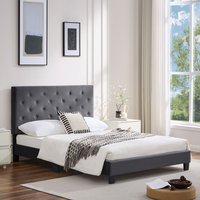 Upholstered Platform Bed with Adjustable Tufted Headboard  Grey  147cm | Bed Sava