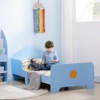 ZONEKIZ Kids Toddler Bed with Rocket and Plants Patterns - Blue