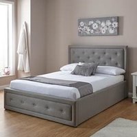Fabric Diamante Ottoman Bed Frame in Silver or Grey  - Grey / Single