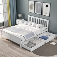 Wooden Solid Pine Storage Bed - White