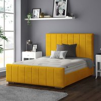 Nala Vertical Striped Plush Velvet Bed Frame - Turmeric / Double