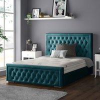 Sandringham Bordered Chesterfield Plush Velvet Bed Frame with Diamonds - Mallard / King