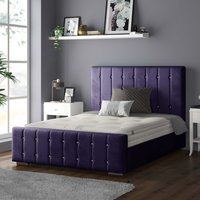 Anastasia Striped Plush Velvet Bed Frame with Diamonds - Plum / Single