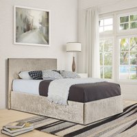Crush Velvet Ottoman Bed Frame  - Cream / Single