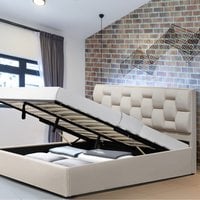 Plush Velvet Weaved Headboard Storage Ottoman Bedframe In Cream - Double