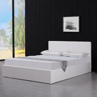 White Leather Side Lift Storage Bed - White / Double