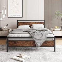 Bed Frame with Wooden Headboard - Brown / Double