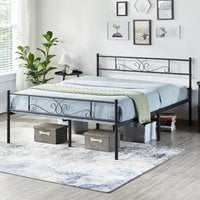 Metal Bed Frame with Scroll Design Headboard - Black / King