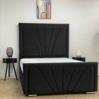 Divan Bed Base with Striped Headboard and Footboard - Black / Small Single / 16kg / No Drawers