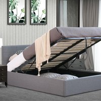 Gas Lift Ottoman Bed - Double - Below Mattress Storage - Grey Fabric - Height: 89cm x Length: 201cm x Width: 145cm