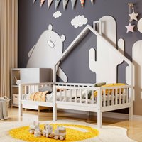 White Solid Pine Wood Kids Toddler Safety Bed - White