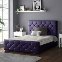 Belle Chesterfield Plush Velvet Bed Frame with Diamonds - Plum / King
