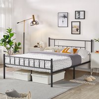 Basic Metal Bed Frame with Headboard and Footboard - Black / Double