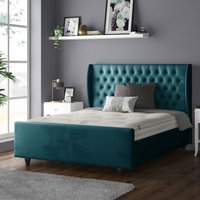 Aurora Chesterfield Wing Plush Velvet Bed Frame with Matching Buttons - Mallard / Single