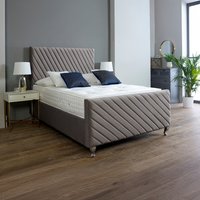 Sorrento Upholstered Bed with Striped Headboard and Footboard - Grey / Single