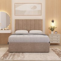 Austin Plush Velvet Orthopaedic Divan Bed Set Hybrid Mattress and Headboard - Beige / Double