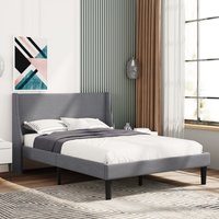 Frank Upholstered Bed Frame with Winged Headboard  - Grey / 142cm