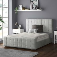 Anastasia Striped Plush Velvet Bed Frame with Diamonds - Silver / Double