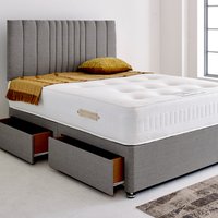 Divan Bed Base with Lined 24" Headboard - Charcoal Grey Linen / Small Double / 2x Drawers Same Side