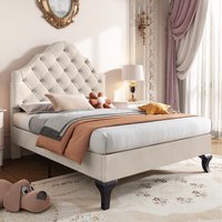 Upholstered Bed With Slatted Frame And Headboard  Beige | Bed Sava
