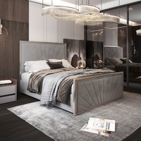 Roxy Upholstered Soft Velvet Metal Bed Frame - Grey / Single