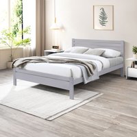 Dylan Solid Rubber Wood Double Bed Frame - Light Grey